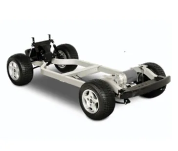Lightweight aluminum chassis frame used in Finns Auto golf carts